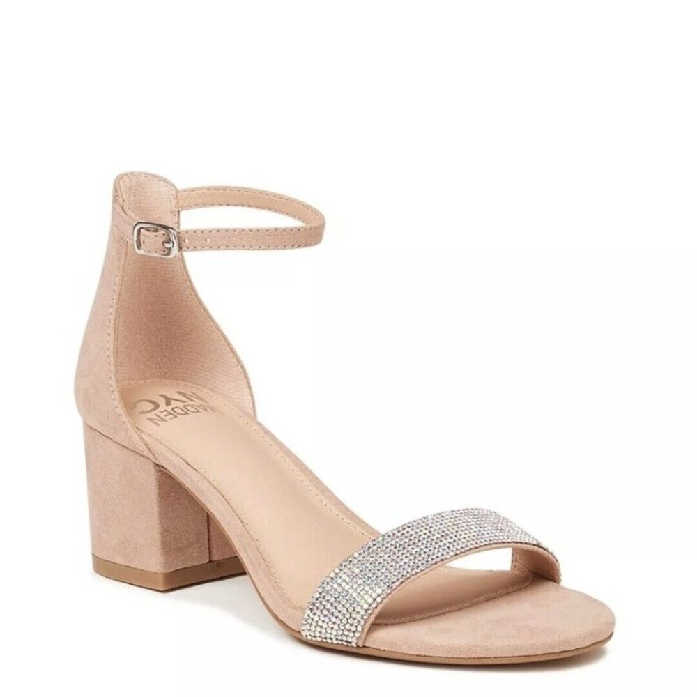 Madden Nyc Womens Chunky Heel City Sandal 10 Blush Pink Iridescent Rhinestone - Picture 14 of 14